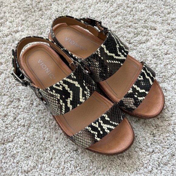 New Vionic Louise Platform Slingback Black Raffia Boa size 7.5 - Picture 2 of 6